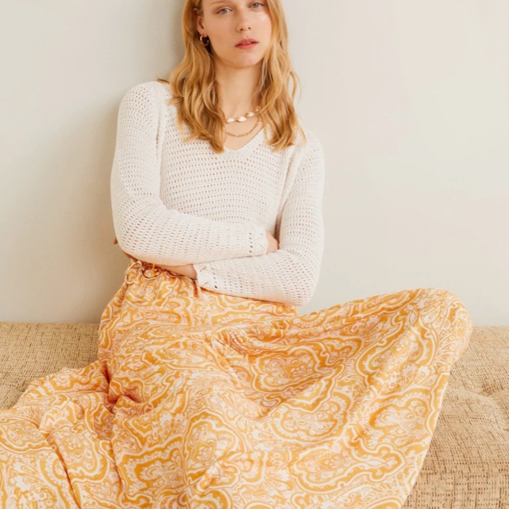 Mango Long Maxi Boho Flare Paisley Skirt S M - Picture 2 of 6